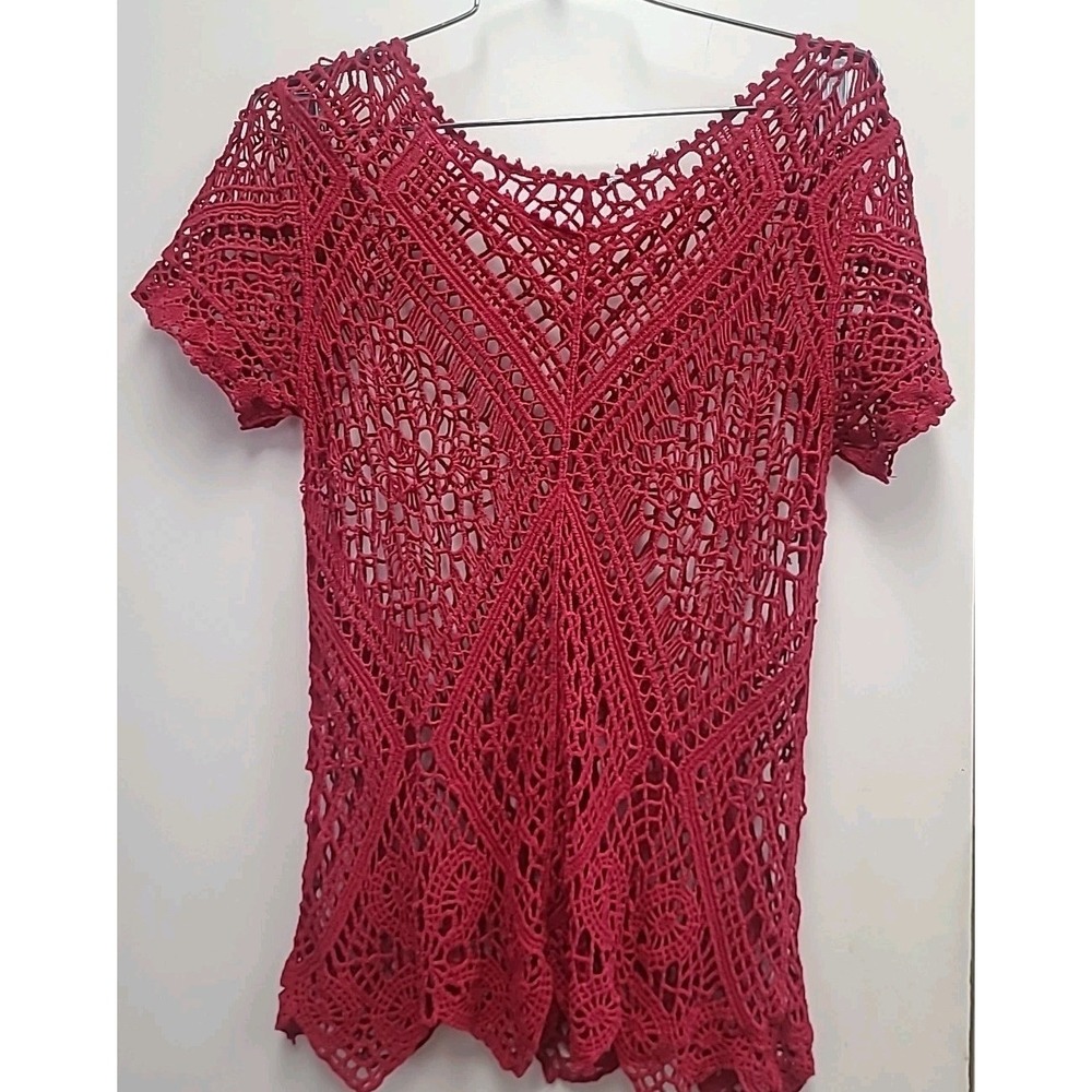vintage‎ bohemian crochet red 100% Cotton women's blouse top size small